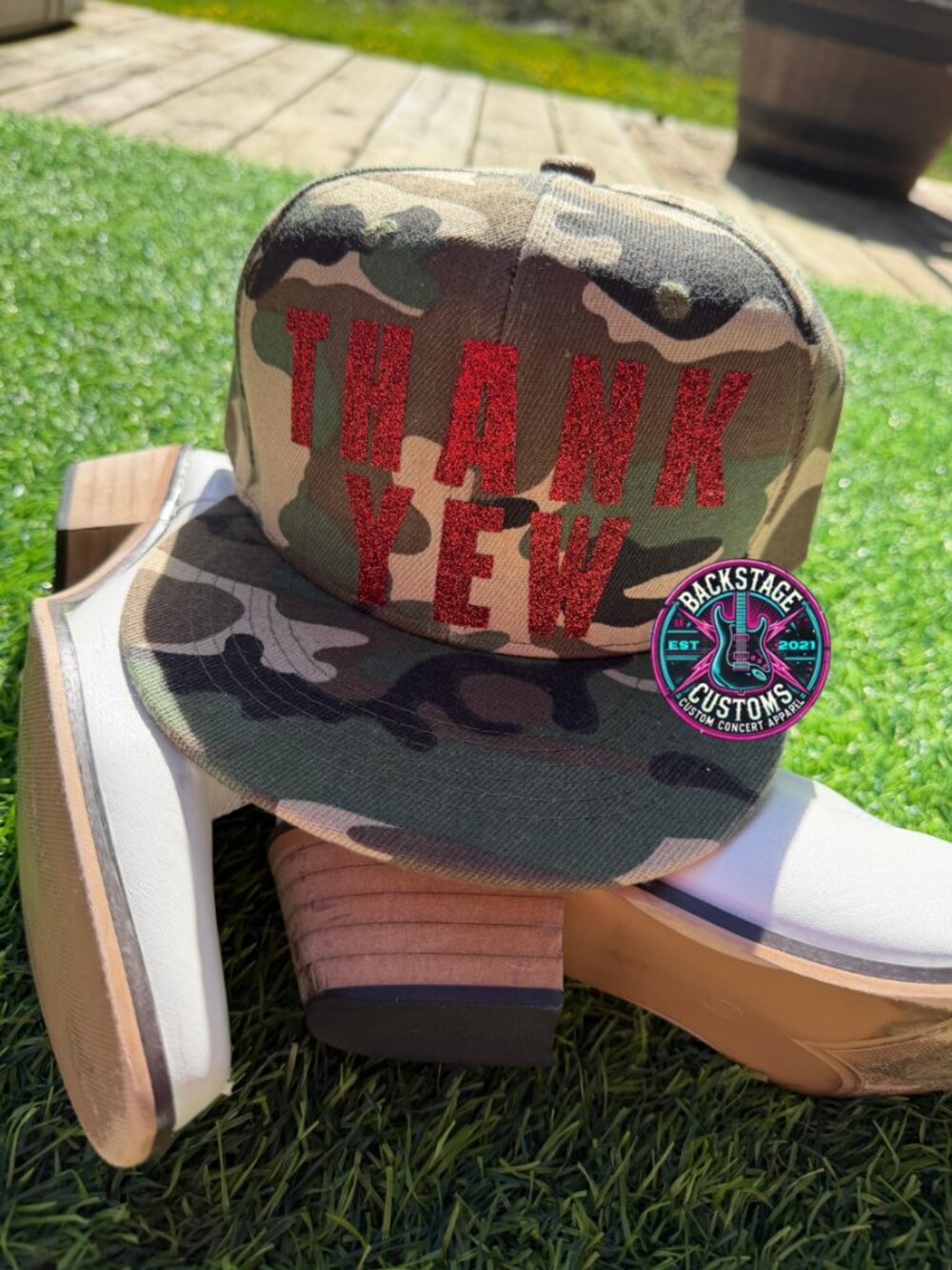 Thank Yew Camo Flat Bill Hat - Picture 2 of 3
